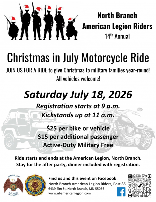 2026 Christmas in July Motorcycle Ride Flyer