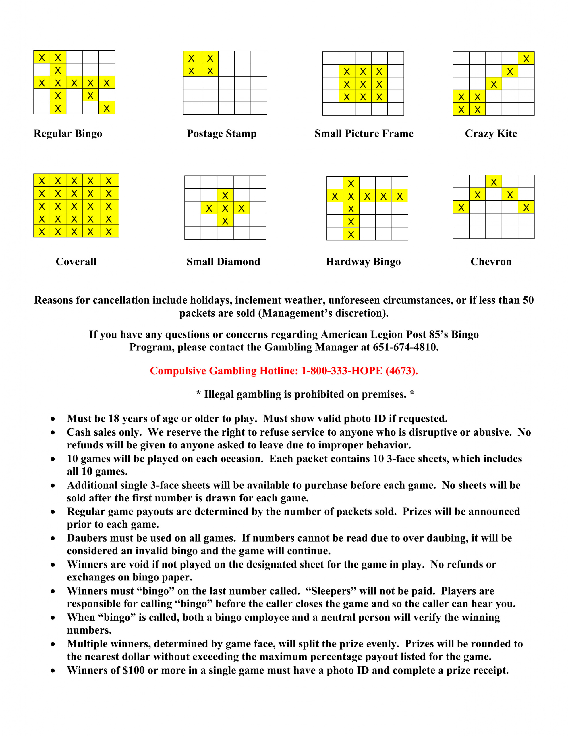 5-28-26-2 North Branch American Legion Bingo Chart
