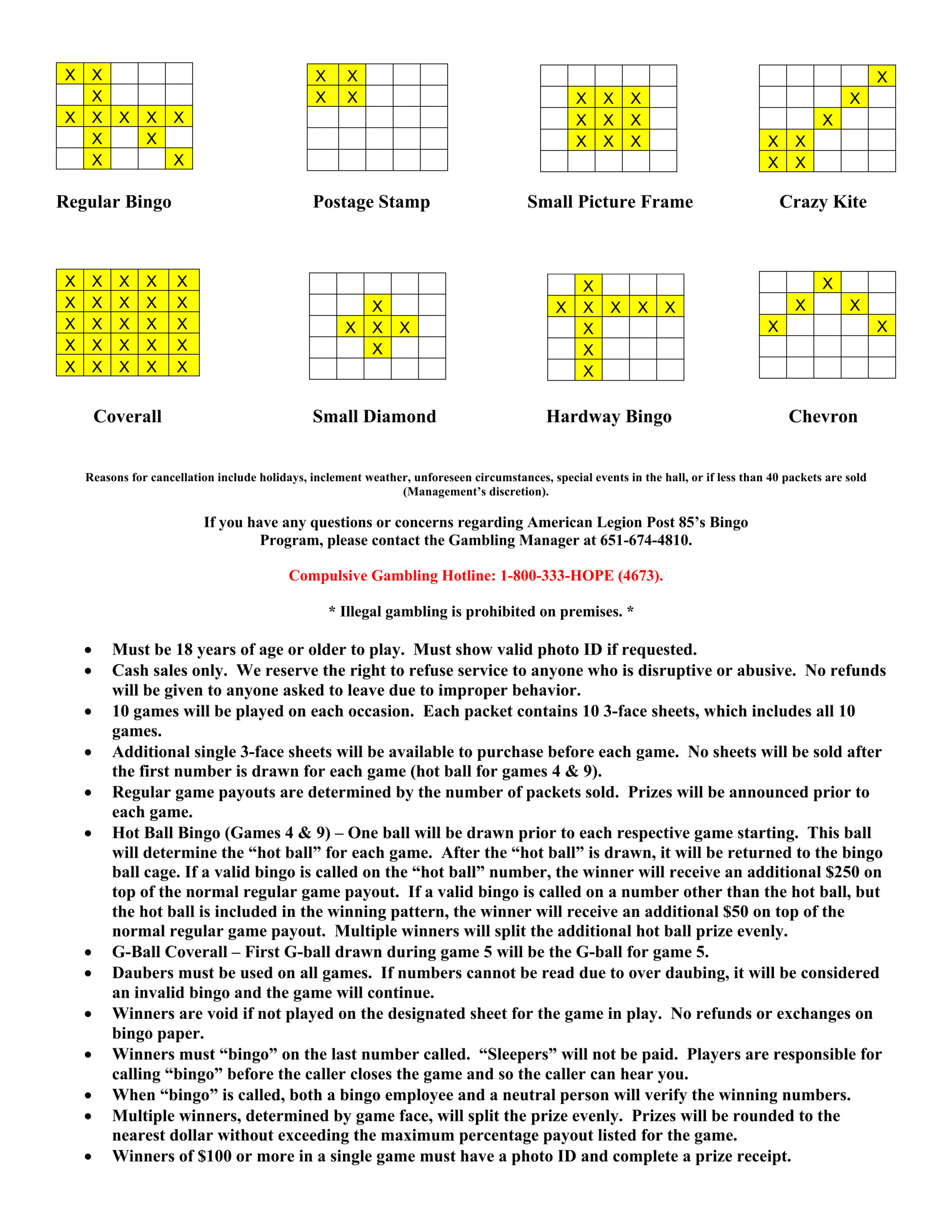 9-4-25-2 North Branch American Legion Bingo Chart