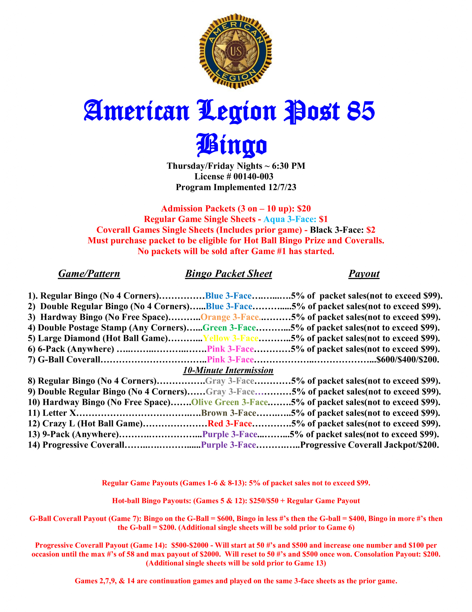 North Branch American Legion Bingo Information