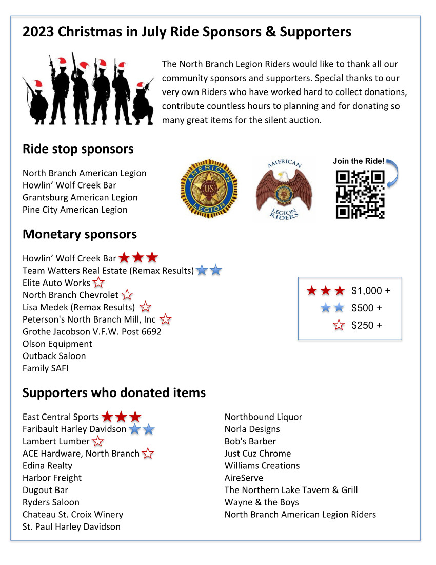 2023 ride sponsors and community supporters